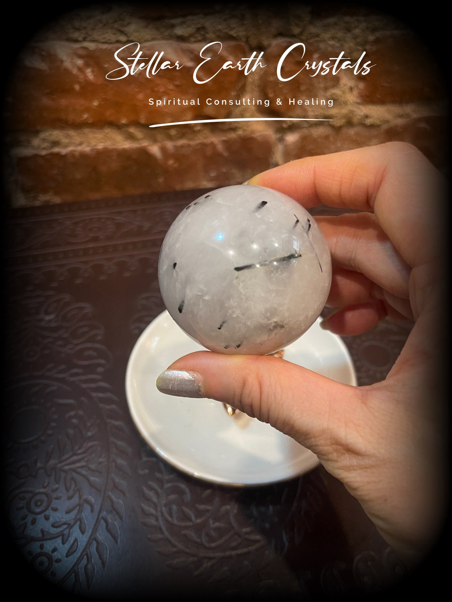 Tourmalinated Quartz Sphere Crystal Ball Healing Energy #2