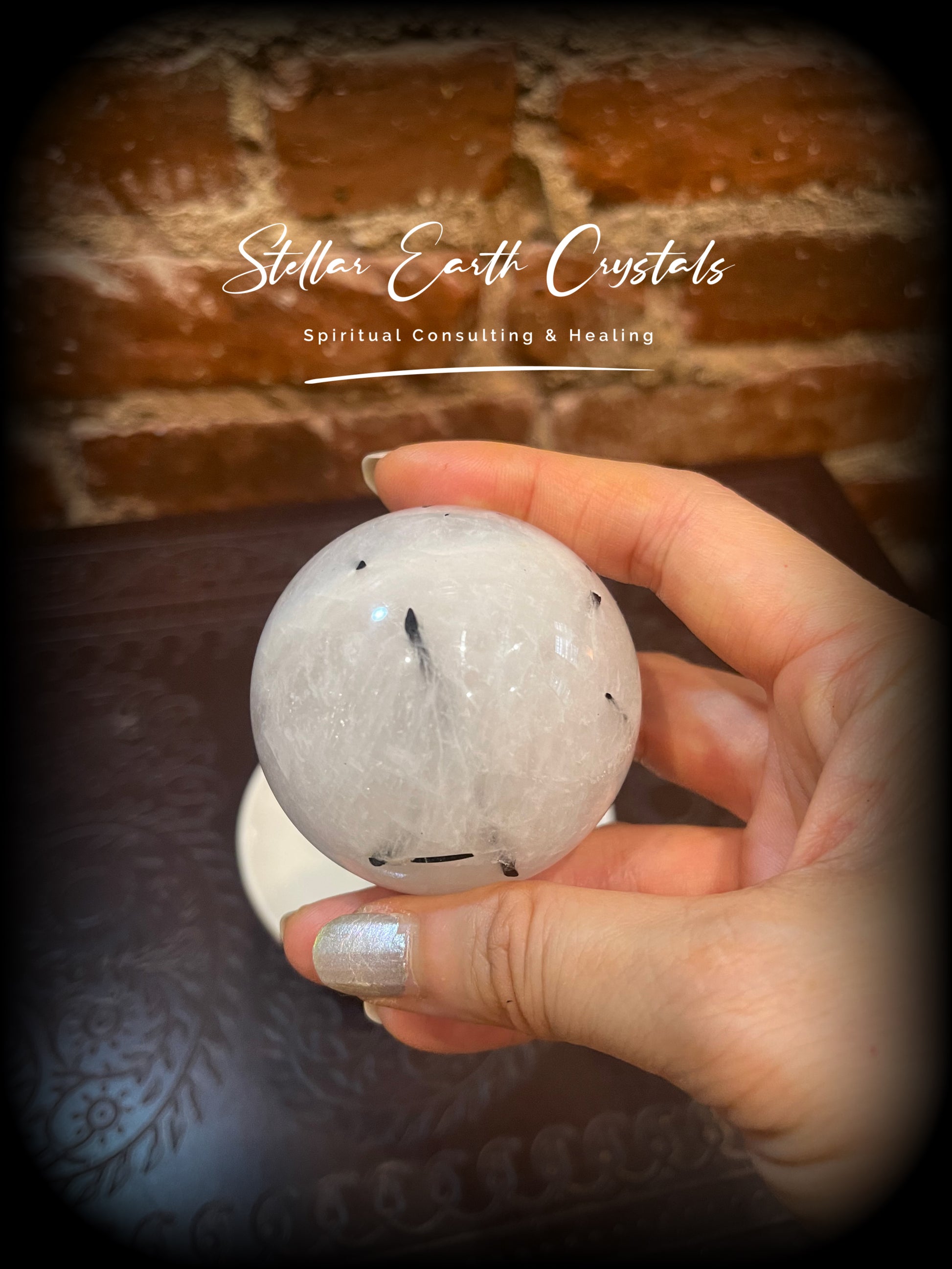Tourmalinated Quartz Sphere Crystal Ball Healing Energy #1 - Stellar Earth Crystals