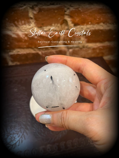 Tourmalinated Quartz Sphere Crystal Ball Healing Energy #1 - Stellar Earth Crystals