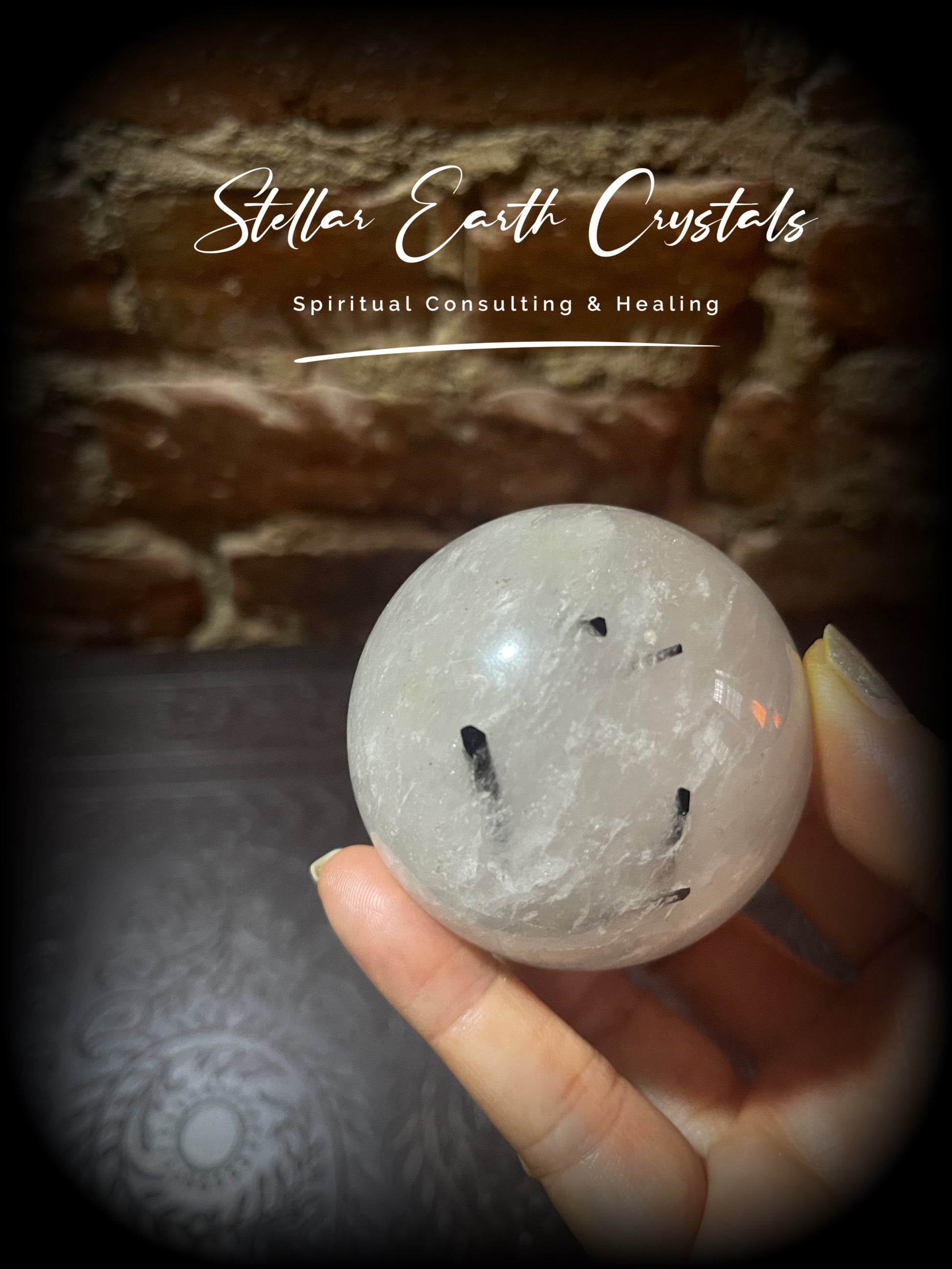 Tourmalinated Quartz Sphere Crystal Ball Healing Energy #3 - Stellar Earth Crystals